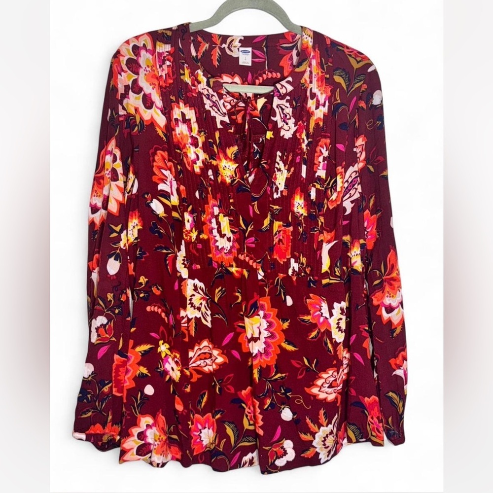 Old Navy Maroon Floral Print Blouse
